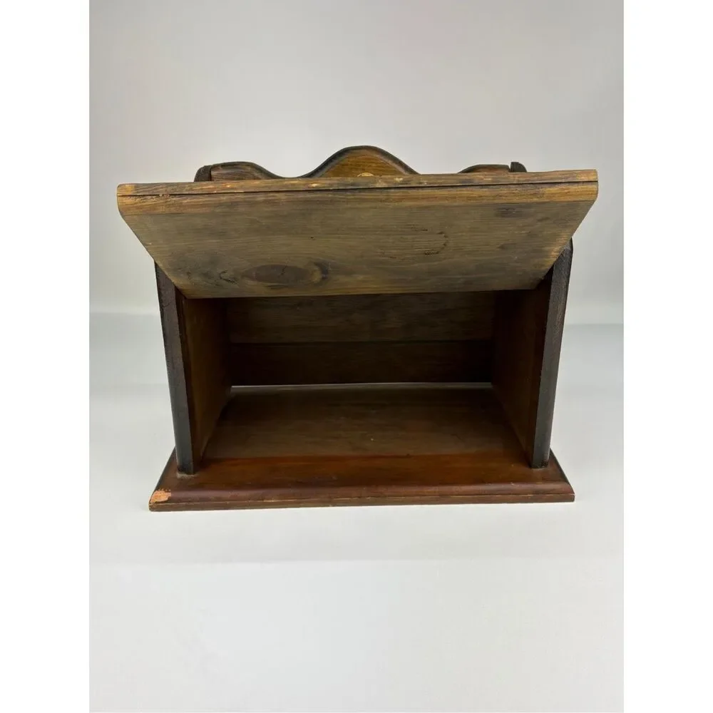 Vtg Hand Carved Wooden Bread Box Rustic Farmhouse Countertop Storage